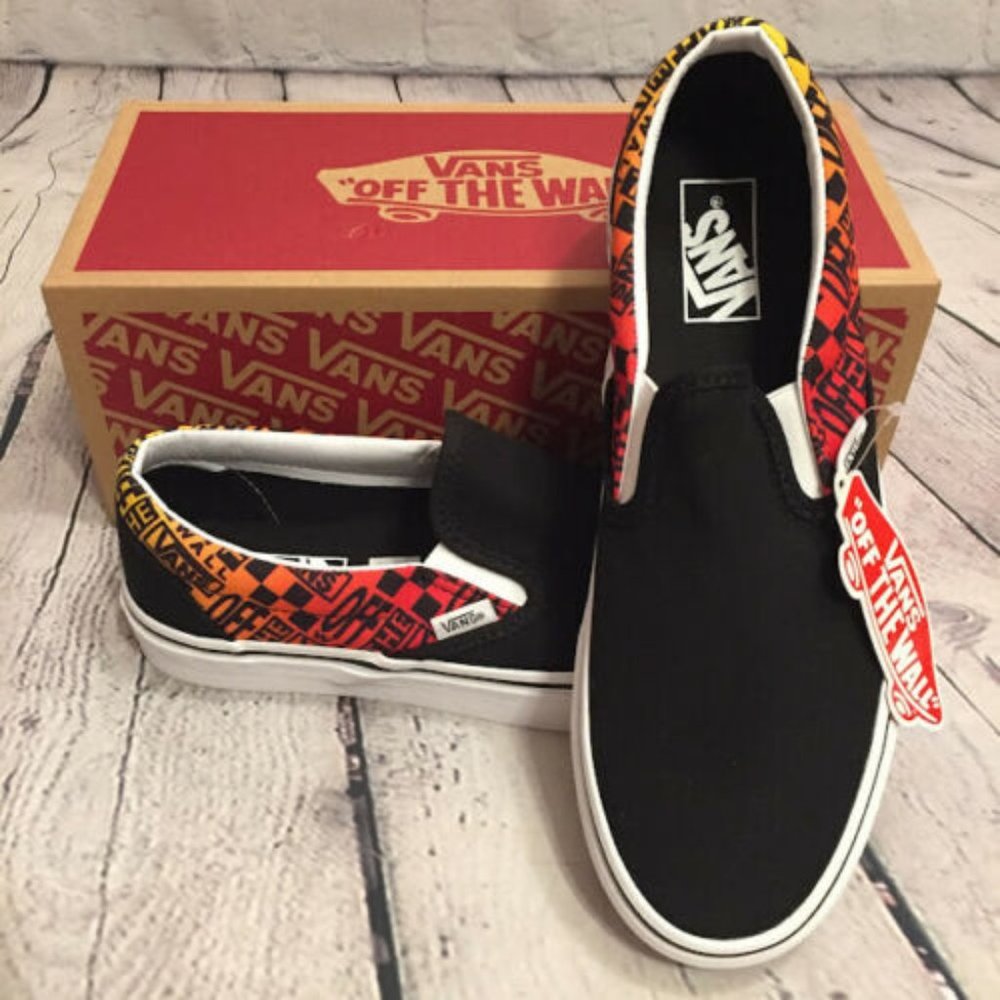 Vans Slip On Logo Flame Skate Shoe Men 8 Women 9.5